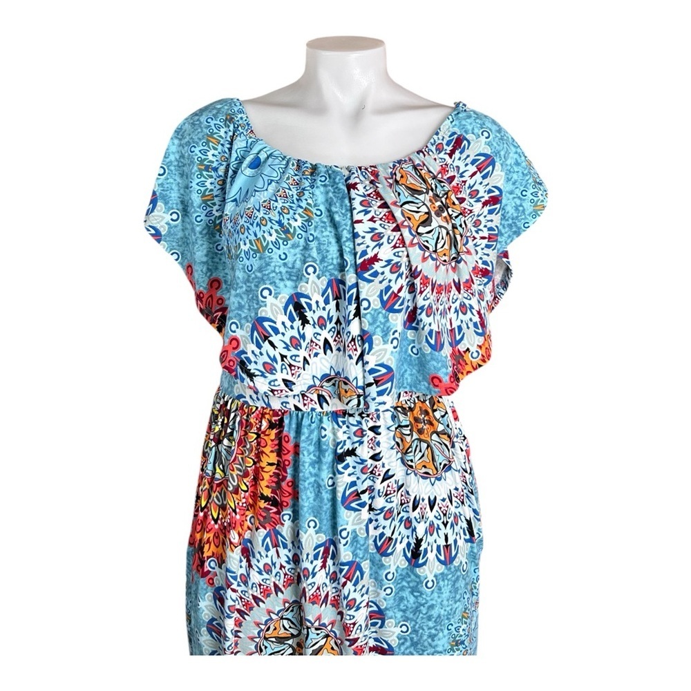 Verabendi Boho Mandala Maxi Dress Off Shoulder Blue Orange Size M - Picture 3 of 13